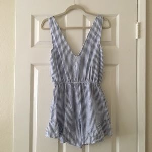 Blue and white striped romper